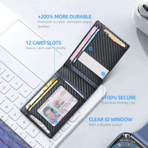 Vista 93 de Zitahli - Billeteras delgadas RFID para hombres, billetera de cuero flexible con clip de dinero, cartera minimalista con bolsillo frontal