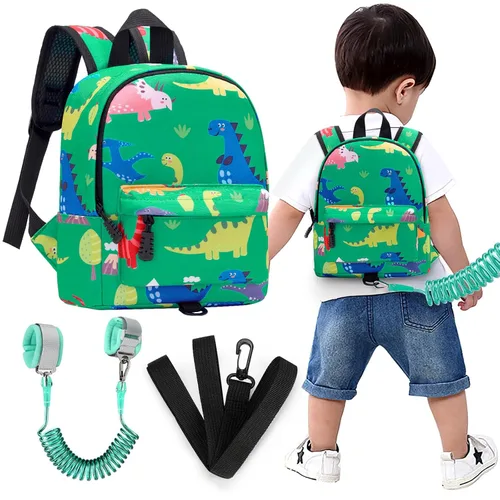 Vista 14 de Accmor Arnés de mochila de dinosaurio para bebés con correa para niños pequeños con eslabón de muñeca antipérdida, bonita bolsa de guardería