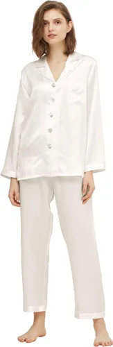 Vista 16 de LilySilk - Conjunto de pijama de seda para mujer, cómoda, de dos piezas, de manga larga, Seda de morera auténtica de 16 momme Verde aguacate
