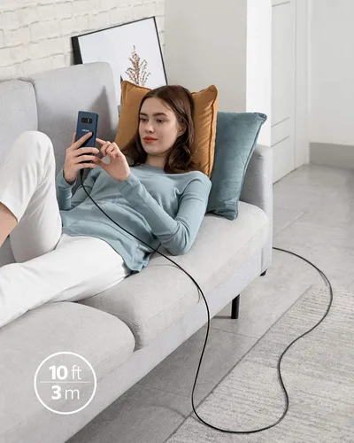 Vista 6 de PD - Cable de carga rápida de 10 pies de largo, cable USB-C de alimentación (tipo C a tipo C), sincronización compatible con Samsung Galaxy S21 S22