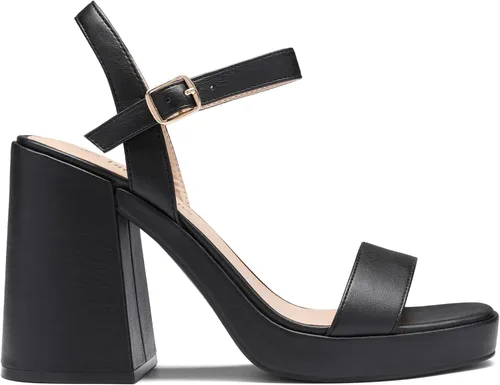 Vista 2 de DREAM PAIRS Tacones para mujer, plataforma gruesa, tacón alto, puntera abierta, moda, boda, fiesta, noche, baile, correa de tobillo, zapatos de tacón