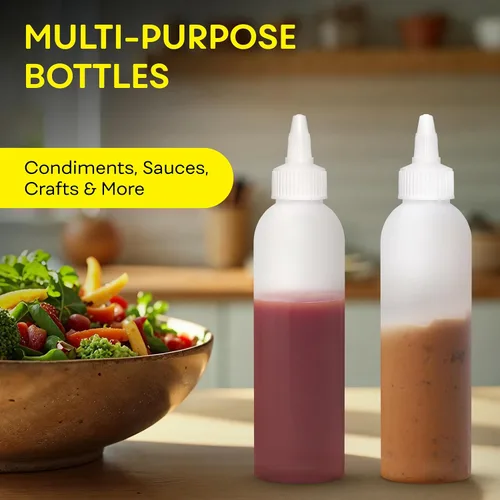 Vista 4 de BRIGHTFROM Botellas exprimibles para condimentos, botella vacía de 6 onzas, a prueba de fugas, ideal para salsa de tomate, mostaza, jarabe, salsas