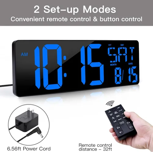 Vista 3 de XREXS Reloj de pared digital grande de 17,2 pulgadas con control remoto Azul