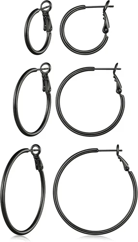 Vista 26 de Gacimy Aretes de aro de oro para mujer, aros finos chapados en oro de 14 Negro