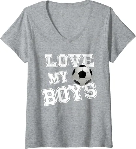 Vista 7 de Womens Retro I Love My Boys Soccer Gifts for Moms-Futbol Soccer Mom V-Neck T-Shirt
