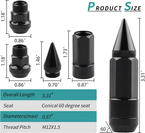 Vista 2 de 20 tuercas antirrobo M12x1.5, repuesto para fusión 2006-2019, enfoque 2012-2019, rueda de escape 2001-2019 (negro) Repuesto para 2006-2019 Fusion