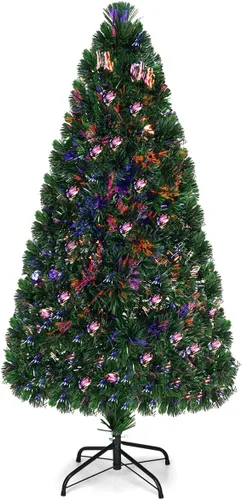 Vista 21 de Goplus Árbol de Navidad artificial de fibra óptica preiluminado de 3 pies, con luces LED multicolor y copos de nieve (3 pies)