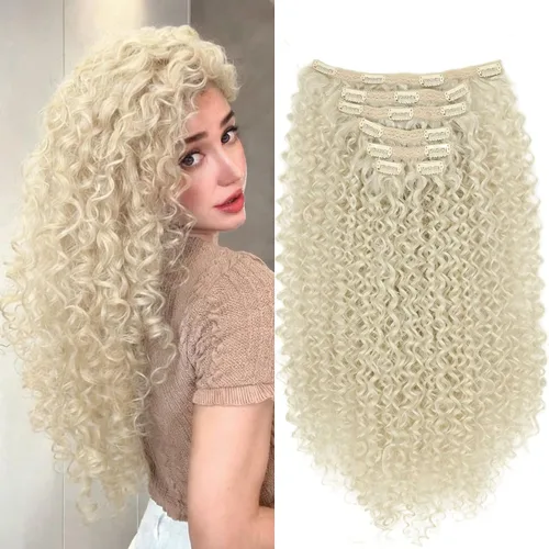 Vista 8 de Extensiones de cabello sintético con clip, extensiones de cabello sintético negro y rubio miel, extensiones de cabello rizado Jerry para mujeres
