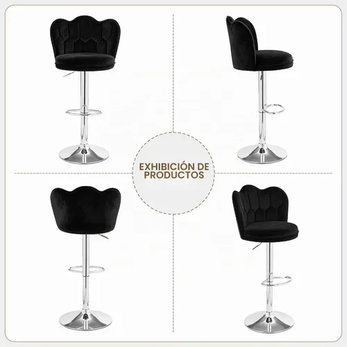 Vista 7 de VECELO Juego de 2 taburetes de bar, taburetes de bar ajustables con respaldo, taburete de altura de mostrador de terciopelo sin brazos, taburete