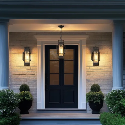 Vista 7 de Lámpara colgante de 15 pulgadas para interiores y exteriores, moderna lámpara de araña de metal negro para exteriores, lámpara de techo con vidrio