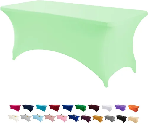 Vista 28 de Peomeise - Funda de mesa de elastano de 4 pies, mantel rectangular elástico de elastano (verde manzana, 4 pies)