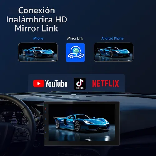 Vista 3 de Haudio Estéreo inalámbrico de doble DIN de 7 pulgadas con Carplay y Android Auto, Bluetooth, canal RCA, cámara de respaldo, SWC, FM/AM, pantalla