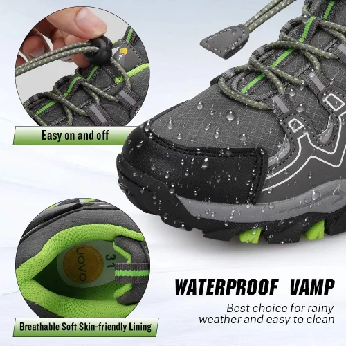 Vista 3 de Uovo Tenis deportivos para correr para niños, a prueba de agua, antideslizantes, para exteriores, senderismo, para niños pequeños y grandes