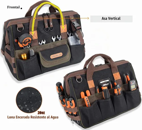Vista 3 de WELKINLAND Bolsa de herramientas de lona encerada de 32 bolsillos, bolsa de herramientas HVAC de 16 pulgadas para hombres
