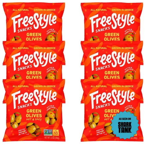Vista 9 de Freestyle Snacks Paquetes de aperitivos de oliva, como se ve en Shark Tank, una sola porción, aceitunas frescas sin hueso, cultivadas en Grecia