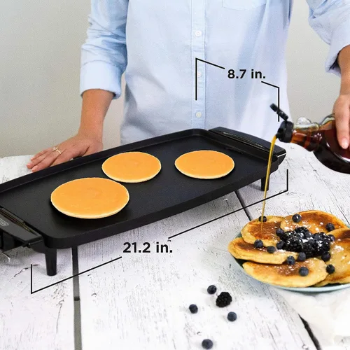 Vista 7 de BLACK+DECKER Plancha eléctrica con sonda de temperatura extraíble, parrilla interior, plancha para panqueques, negro, GD1810BC