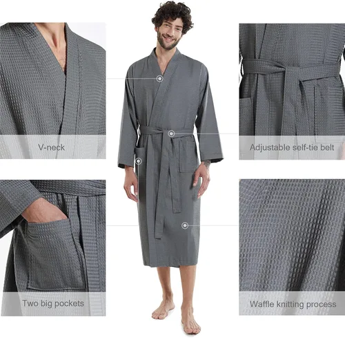 Vista 7 de AW BRIDAL 2Pcs Couple's Cotton Waffle Knit Robes Embroidered Lightweight Spa Robes Dressing Gown Bridal Robes for Men Women