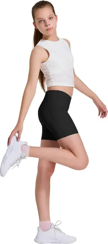 Vista 7 de FitsT4 - Pantalones cortos de voleibol para niñas de 4 pulgadas, 3 bolsillos, atléticos, gimnasia, baile, yoga, correr, gimnasio, fútbol, bicicleta