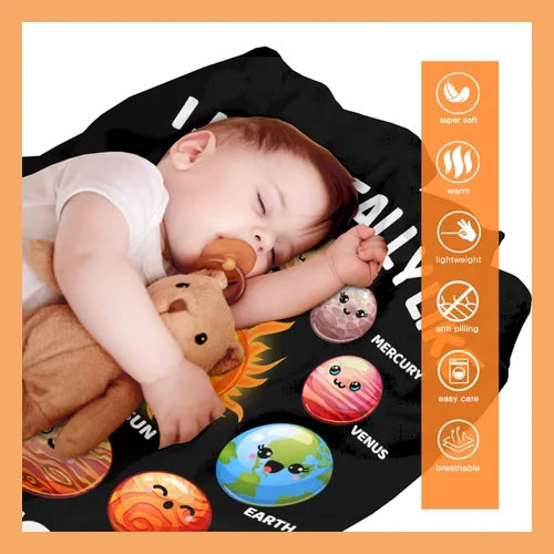 Vista 9 de Manta de planetas, regalo espacial para niños y niñas, amantes de 40 x 50 pulgadas, manta de franela suave con patrón de planetas y sol, manta