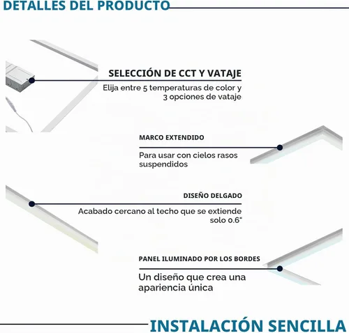 Vista 3 de LUXRITE - Panel de luces LED con marco de borde iluminado de 2 x 4 pies