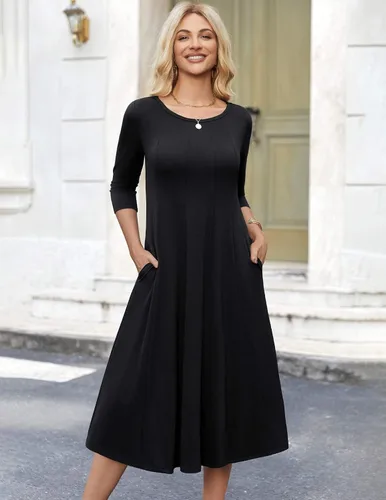 Vista 4 de HOTOUCH Vestido largo midi acampanado con manga 34 para mujer