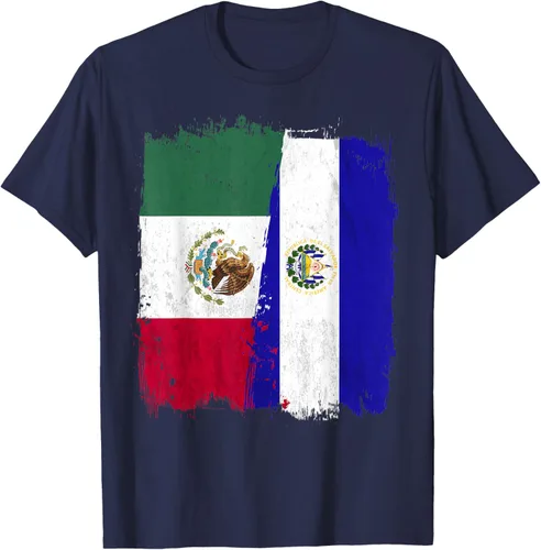 Vista 73 de Camiseta con la bandera mexicana de El Salvador con la mitad de la bandera mexicana de El Salvador