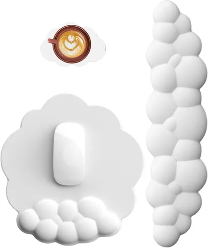 Vista 7 de Cloud - Almohadilla para reposamuñecas para teclado y mouse para computadora, alivio del dolor de brazos, alfombrilla de mouse ergonómica con base