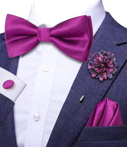 Vista 2 de Hi-Tie Juego de alfileres de solapa de pajarita preatados sólidosde cristal para hombre, pajarita ajustable para boda, baile de graduación, esmoquin