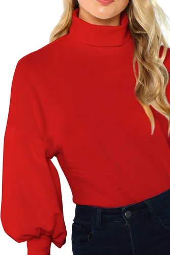 Vista 4 de Romwe Blusa casual de manga larga con cuello alto para mujer
