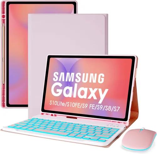 Vista 11 de LAMA Funda con teclado retroiluminado con mouse para Samsung Galaxy Tab S10 Lite/S10 FE/S9 FE de 10.9 pulgadas, funda delgada con teclado y mouse