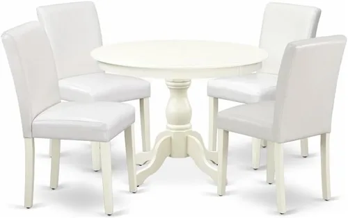 Vista 13 de East West Furniture HBAB3-ABK-24 Hartland - Juego de habitación de 3 piezas que contiene una mesa de comedor redonda con pedestal y sillas tapizadas