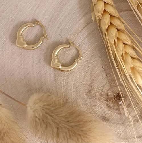 Vista 6 de Real 14k Heart Hoop EarringsSolid Yellow Gold Jewelry for Women and Girls Round Shiny Hoops EarringThe Gifts