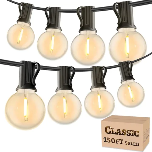 Vista 14 de RTTY Guirnalda de luces LED G40 para exteriores de 25 pies, con 13 bombillas, impermeable, inastillable, regulable, conectable, luces colgantes