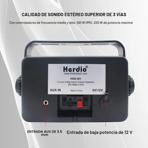 Vista 8 de Herdio Altavoces Bluetooth de 3.5" para exteriores con cable impermeables, altavoces de 200W de 3 vías de actualización premium para montar