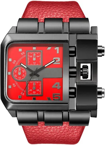 Vista 8 de Reginald Hip Hop 53MM Men's Large Face Square Watch, Red Negro