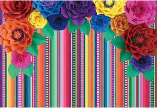 Vista 5 de Telón de fondo mexicano de 5 x 3 pies para fotografía de flores de papel colorido mexicano Cinco de Mayo Carnival Festival telón de fondo colorido a