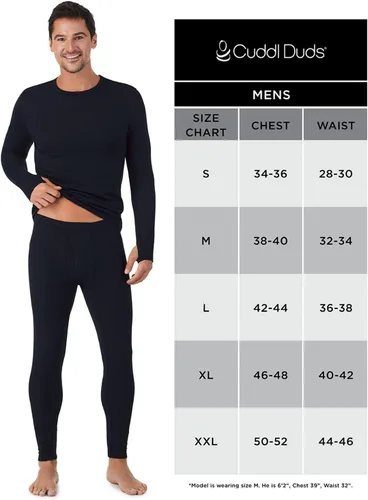Vista 5 de Cuddl Duds Ropa interior térmica para hombre, forro polar, capa base para clima frío, parte superior e inferior de leggings, conjunto de invierno