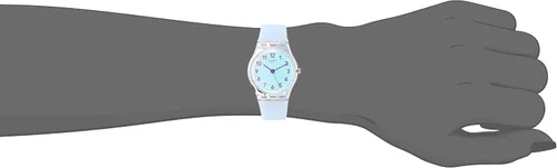 Vista 2 de Swatch Essentials Correa de silicona de cuarzo, azul, reloj casual 12 (Modelo LK396), Azul Patchwork, Rosa casual