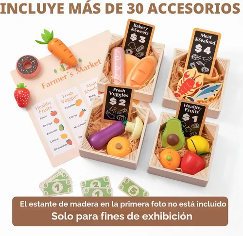 Vista 2 de Tiny Land 43 Pieces Wooden Play Food Sets for Kids Kitchen