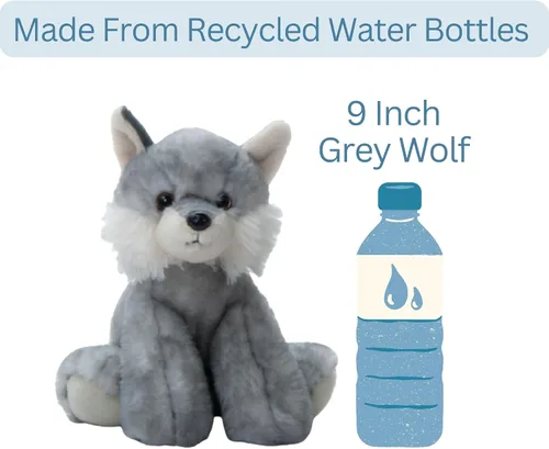 Vista 7 de The Petting Zoo Peluche de lobo, regalos para niños, animales salvajes del zoológico Onez, juguete de peluche de lobo gris de 9 pulgadas