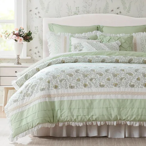 Vista 11 de Madison Park - Juego de edredón Dawn, 100% algodón, tipo Shabby Chic, diseño moderno rústico, ropa de cama para todas las estaciones, fundas a Aqua