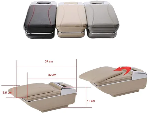 Vista 3 de caja de consola reposabrazos de piel para el centro del automóvil; caja de almacenamiento y reposabrazos, Beige
