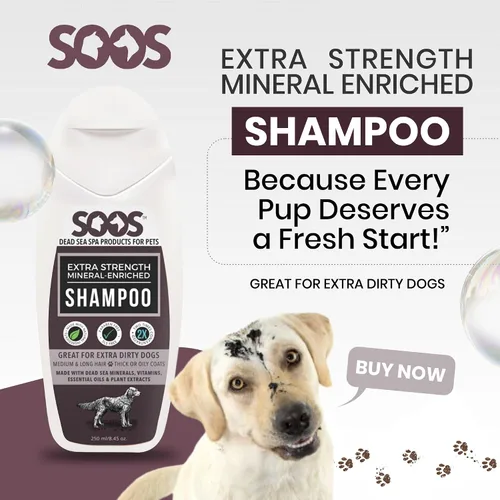 Vista 3 de Soos Champú para mascotas extra fuerte para gatos y perros, champú natural enriquecido con minerales del Mar Muerto, absorción rápida con vitaminas