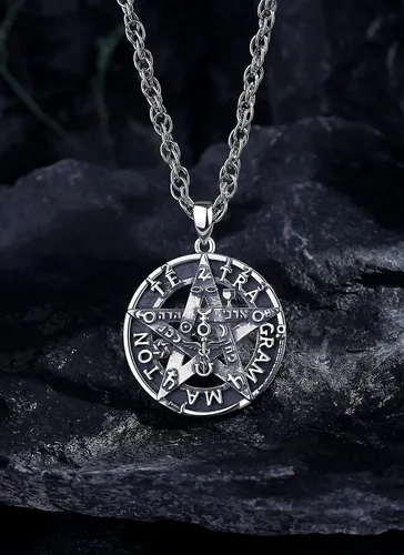 Vista 18 de CELESTIA Colgante de plata de ley 925, anillos de tetragrammaton, collar masónico, joyería de pentagrama para mujeres y hombres