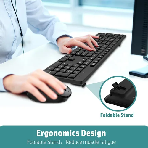 Vista 5 de LeadsaiL Combo de teclado y mouse inalámbricos, teclado ergonómico de tamaño completo para computadora, teclado inalámbrico de 2.4GHz, mouse