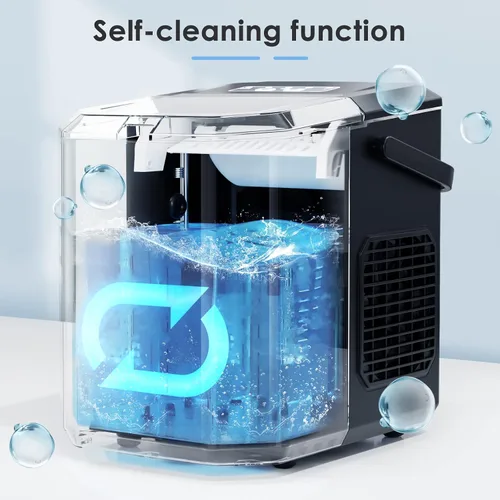 Vista 4 de Xbeauty Máquina de hielo para encimera, máquina de hielo portátil con autolimpieza, 26 libras/24 horas, 9 cubitos de hielo/8 minutos, cuchara