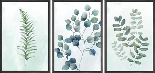 Vista 92 de SIGNWIN Lienzo enmarcado para pared, juego de arte de collage de hojas transparentes en blanco y negro, ilustraciones de naturaleza silvestre, arte