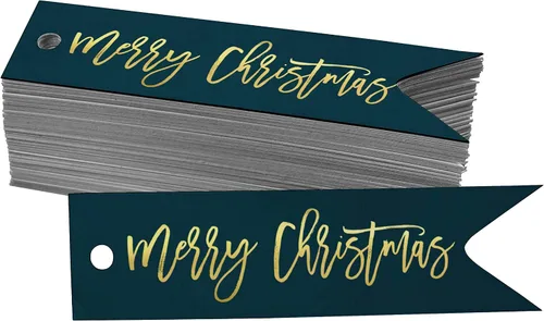 Vista 64 de Etiquetas colgantes con texto en inglés «Merry Christmas» para botellas de papel de aluminio, paquete de 50 unidades Aqua Blue