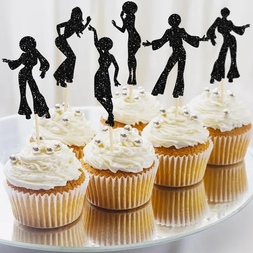 Vista 7 de Gyufise 24 piezas de decoración de cupcakes de discoteca de los años 70, decoración de pastel de discoteca de los años 70, selecciones de cupcakes