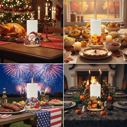 Vista 5 de Portarrollos de Papel de Bambú con Conjunto de 11 Letreros Intercambiables de Días Festivos, Decoración Rústica de Cocina Soporte de Encimera